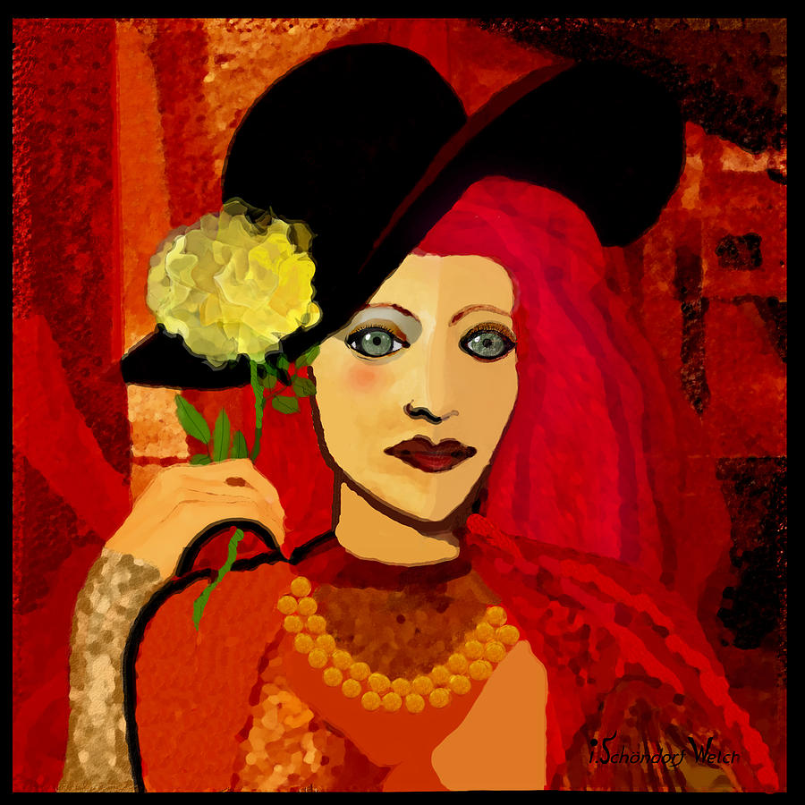 1693 -  Lady with yellow rose  2017 Digital Art by Irmgard Schoendorf Welch
