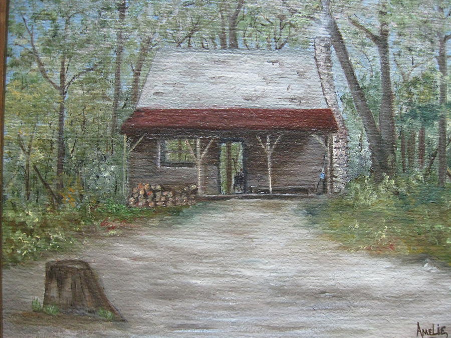 1800 Log Cabin Painting By Amelie Gates