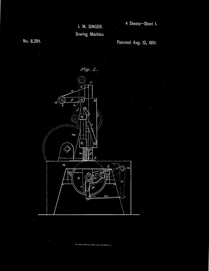 1851 Singer Sewing Machine Patent Drawing #2 Photograph by Steve Kearns