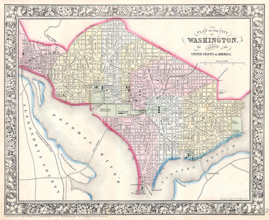 1861 Map of Washington DC Photograph by Jon Neidert