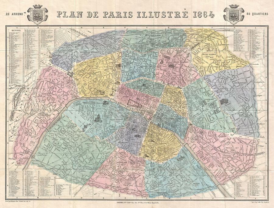 1864 Garnier Map of Pairs France wMonuments  Photograph by Paul Fearn