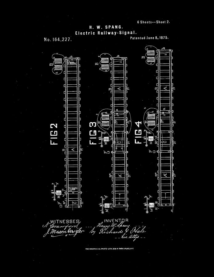 1875 Electric Railway Signal Patent Drawing  #2 Drawing by Steve Kearns