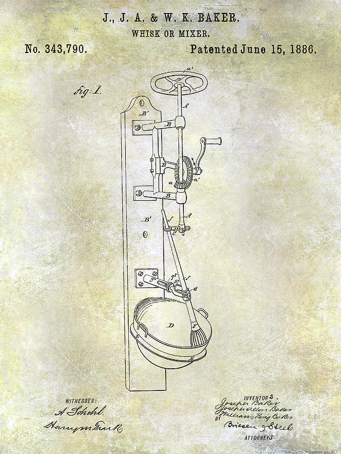 1886 Whisk or Mixer Patent Photograph by Jon Neidert