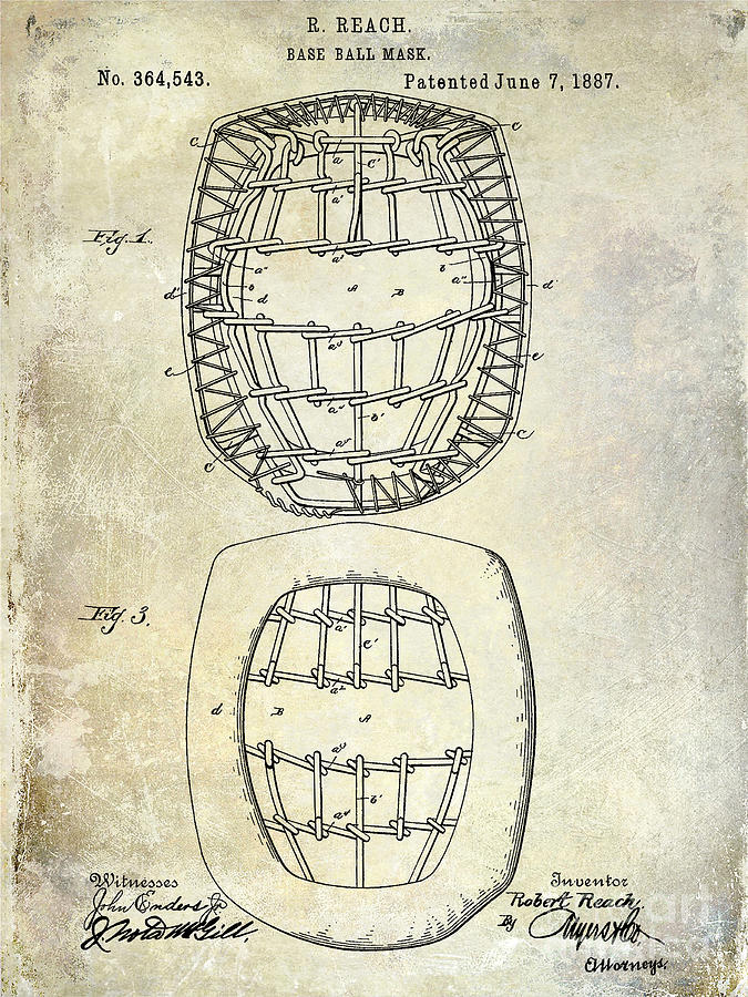 Pete Rose Photograph - 1887 Baseball Mask Patent by Jon Neidert