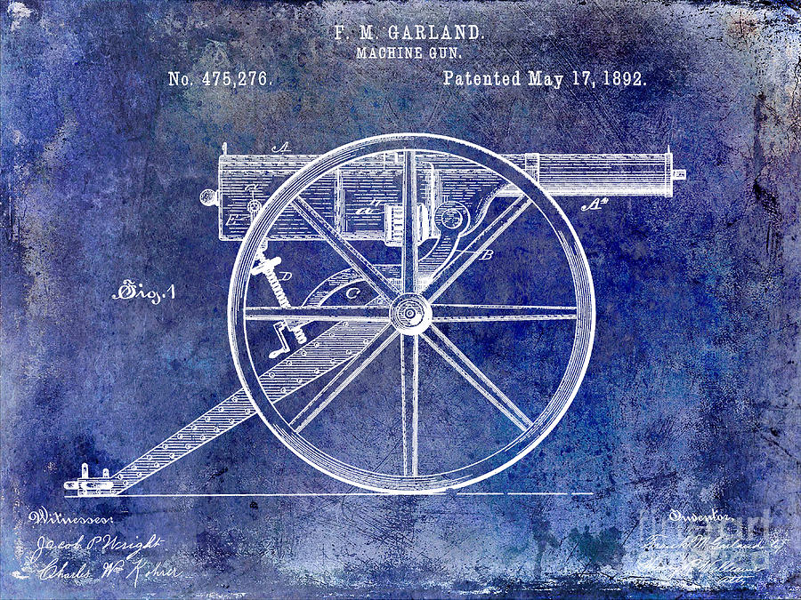 1892 Machine Gun Patent Blue Photograph by Jon Neidert