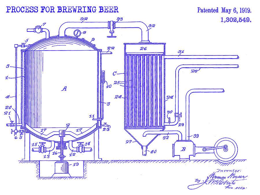 Beer Photograph - 1893 Beer Manufacturing Patent Blueprint by Jon Neidert