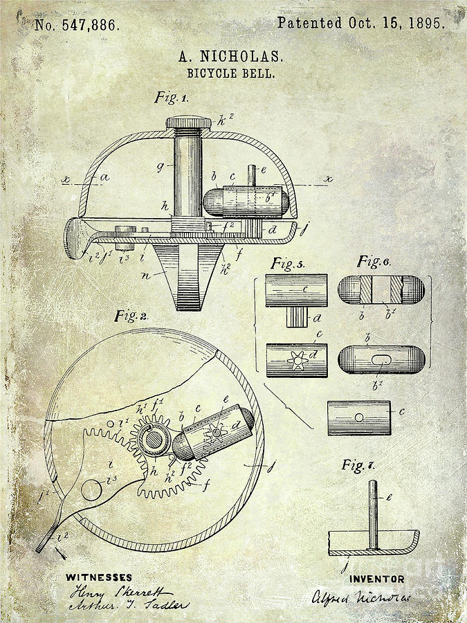 1895 Bicycle Bell Patent Digital Art by Jon Neidert