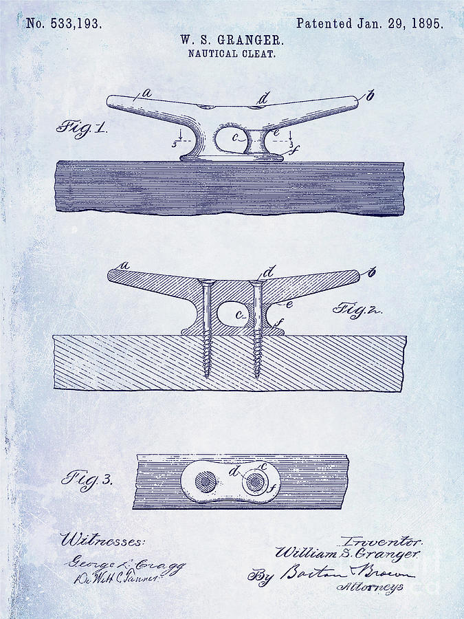 Bass Photograph - 1895 Nautical Cleat Patent by Jon Neidert