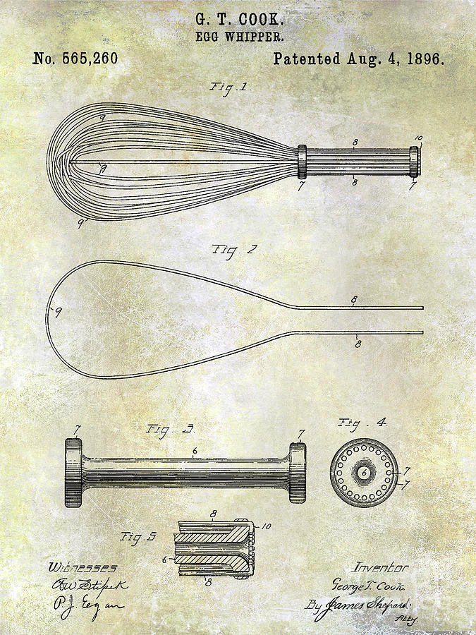 1896 Egg Whipper Patent Photograph by Jon Neidert