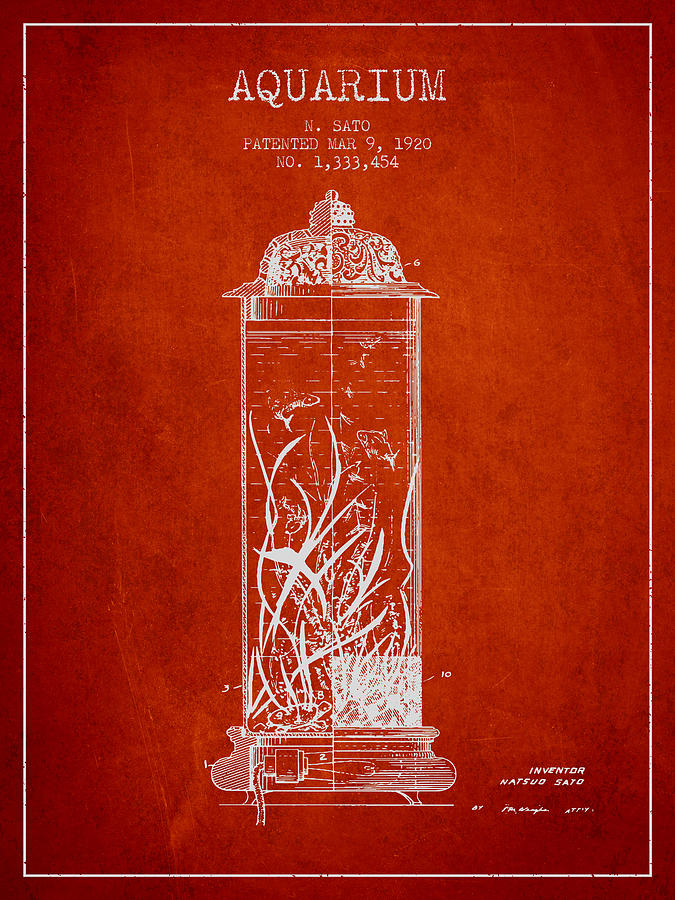 1902 Aquarium Patent - Red Digital Art