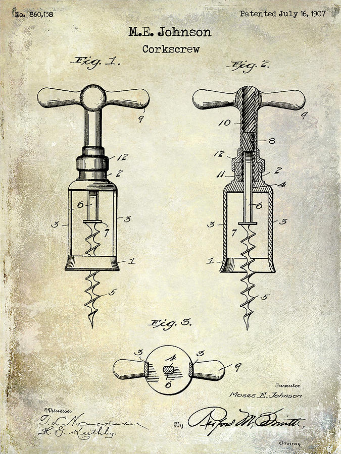 1907 Corkscrew Patent  Photograph by Jon Neidert