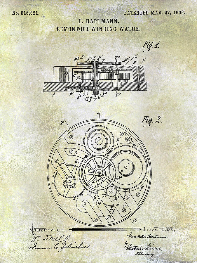 Watch Photograph - 1908 Pocket Watch Patent 1 by Jon Neidert Watch Photograph - 1908 Pocket Watch Patent 1 by Jon Neidert