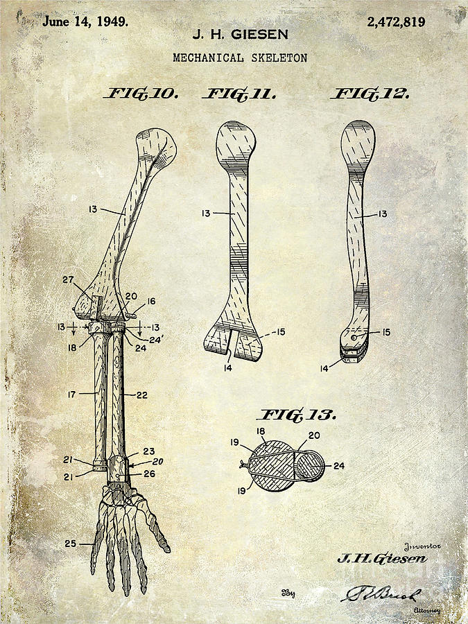 Skeleton Photograph - 1911 Mechanical Skeleton Patent by Jon Neidert