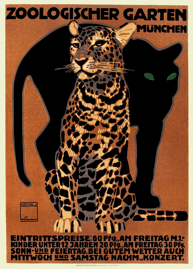 Munich Movie Digital Art - 1912 Ludwig Hohlwein Leopard Munich Zoo Poster by Retro Graphics