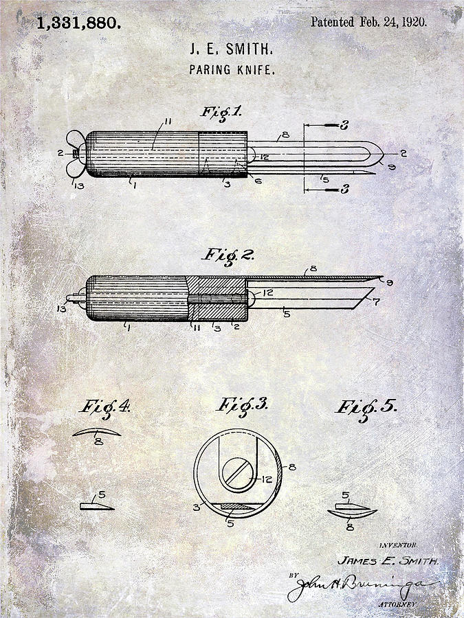 1920 Paring Knife Patent Photograph by Jon Neidert