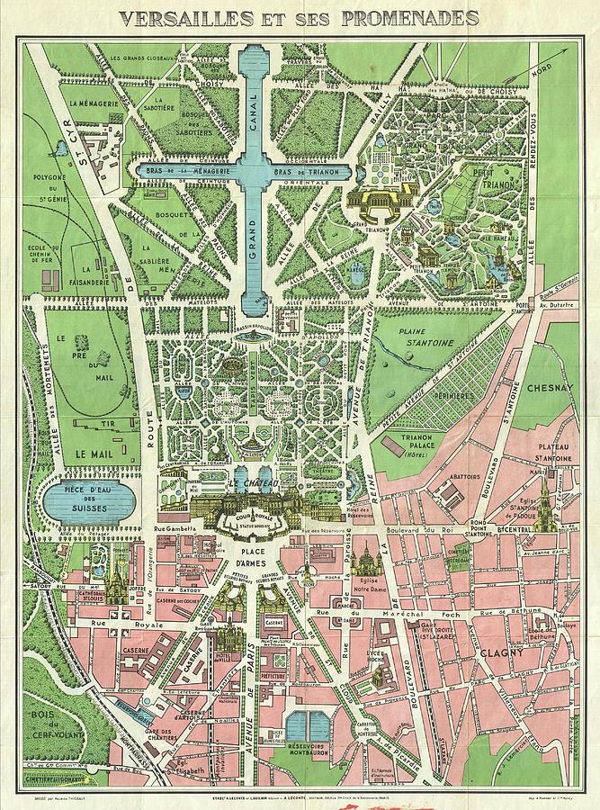 1920s Leconte Map of Paris wMonuments and Map of Versailles Photograph by Paul Fearn