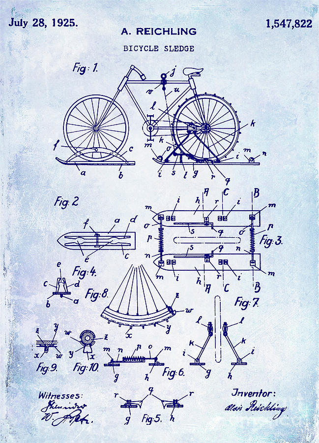 Vintage Photograph - 1925 Bicycle Patent by Jon Neidert