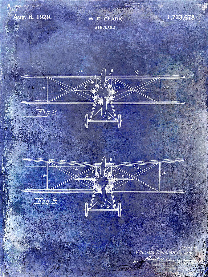 Airplane Photograph - 1929 Airplane Patent Blue by Jon Neidert