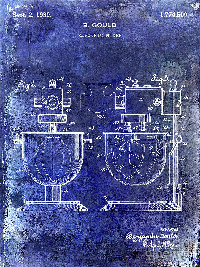 1930 Electric Mixer Patent Blue Photograph by Jon Neidert