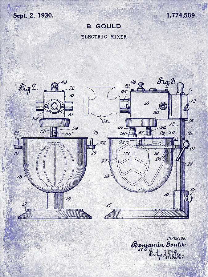 Cake Photograph - 1930 Electric Mixer Patent Blueprint by Jon Neidert