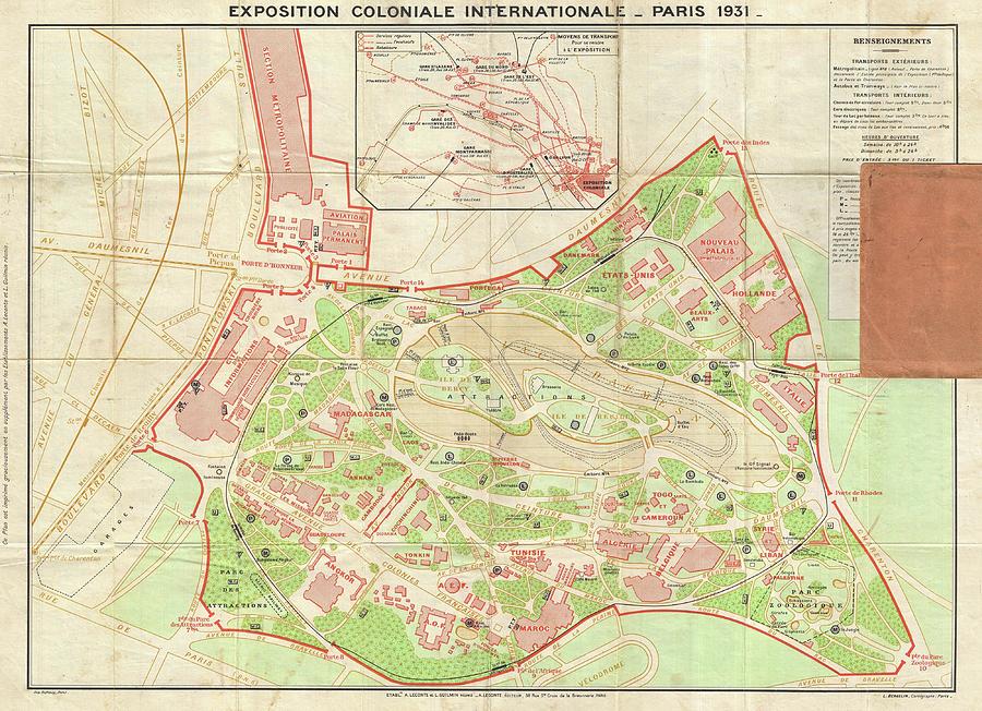 1931 Leconte Map of Paris wMonuments and Map of the Exposition Coloniale Photograph by Paul Fearn