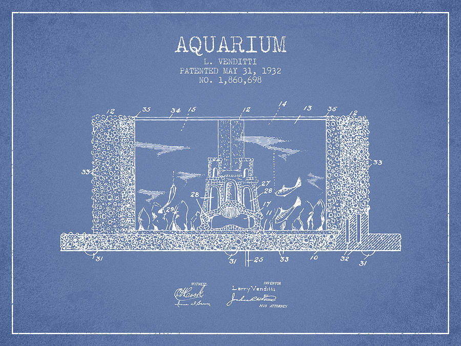 Fish Digital Art - 1932 Aquarium Patent - Vintage by Aged Pixel