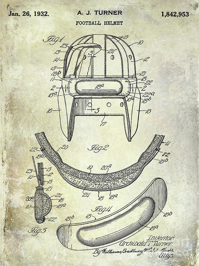 1932 Football Helmet Patent Photograph by Jon Neidert
