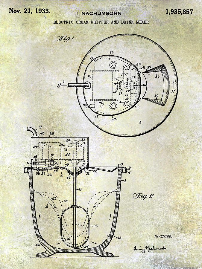 1933 Electric Cream Whipper Patent Photograph by Jon Neidert