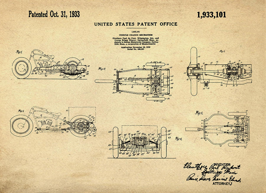 1933 Indian Motor Tricycle Patent Digital Art by Bill Cannon
