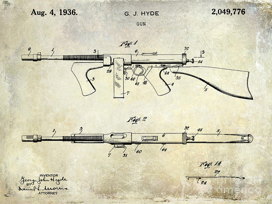 Machine Gun Photograph - 1936 Gun Patent  by Jon Neidert