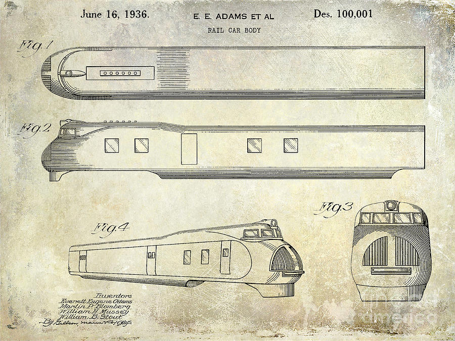 Train Photograph - 1936 Train Patent  by Jon Neidert