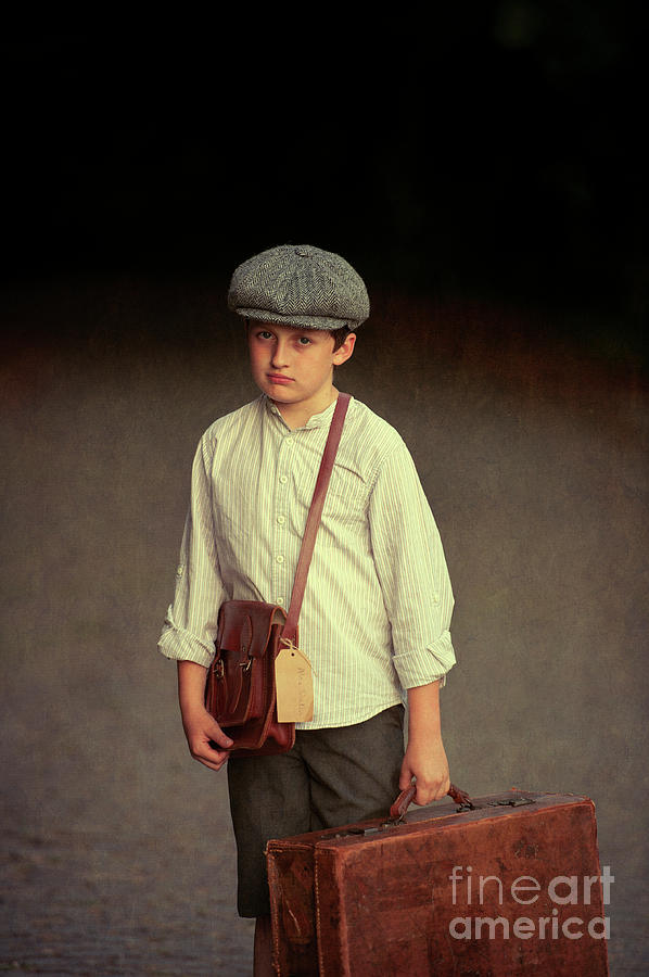 1940s Boy With Vintage Suitcase And Satchel Photograph by Lee Avison