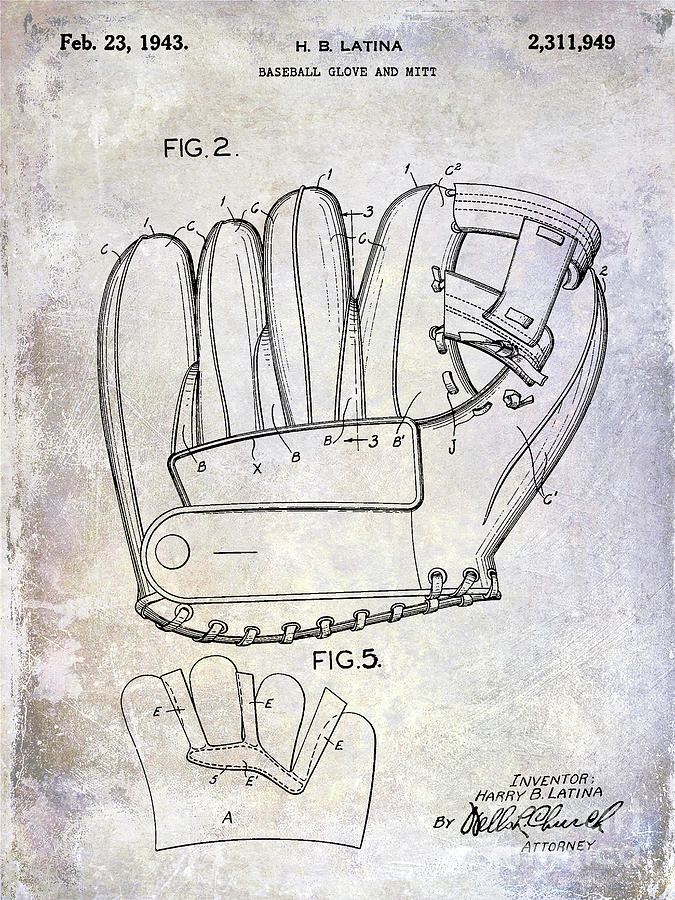 1943 Baseball Glove Patent Photograph by Jon Neidert