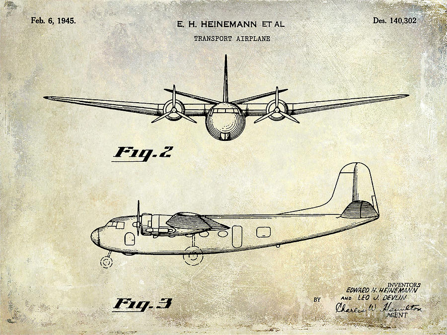 Airplane Photograph - 1945 Transport Airplane Patent  #2 by Jon Neidert