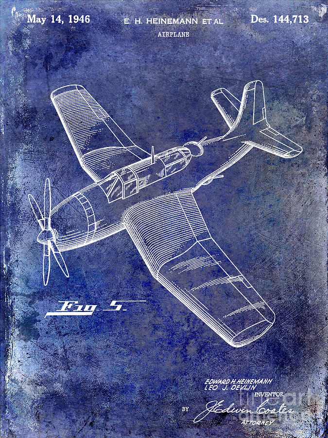 Airplane Photograph - 1946 Airplane Patent Blue #2 by Jon Neidert