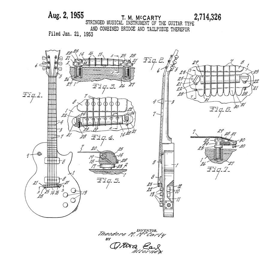 1955 Gibson Les Paul Patent Photograph by Bill Cannon