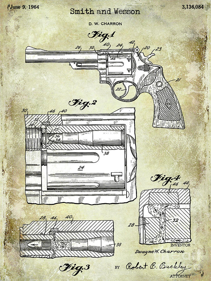 Smith And Wesson Photograph - 1964 Smith and Wesson Gun Patent Two Tone by Jon Neidert