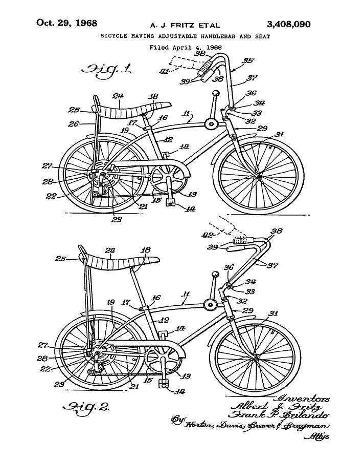 1968 Schwinn Stingray Patent in Black Digital Art by Bill Cannon