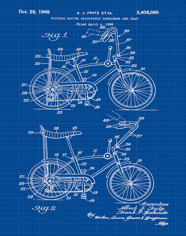 1968 Schwinn Stingray Patent in Blueprint Digital Art by Bill Cannon