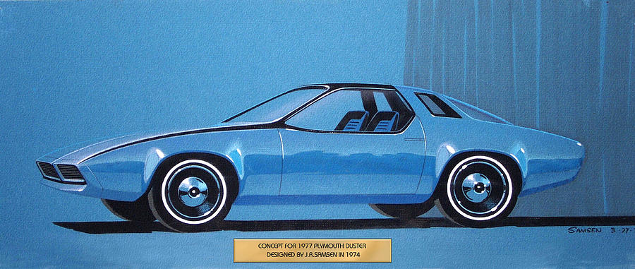 Car Concepts Drawing - 1974 DUSTER  Plymouth vintage styling design concept sketch by John Samsen