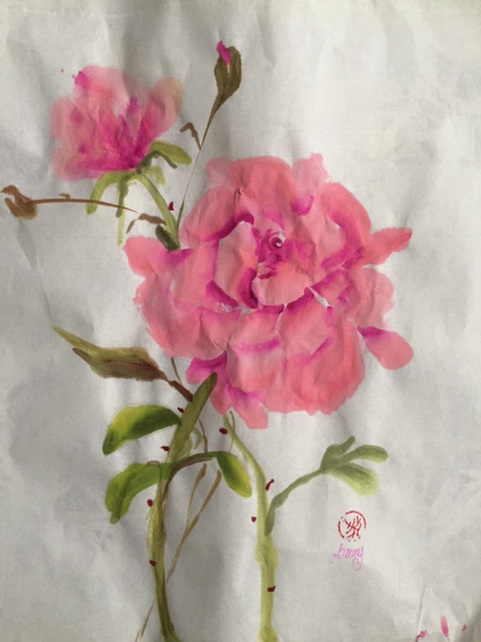 Pink Roses Love Silently Painting by Bonny Butler