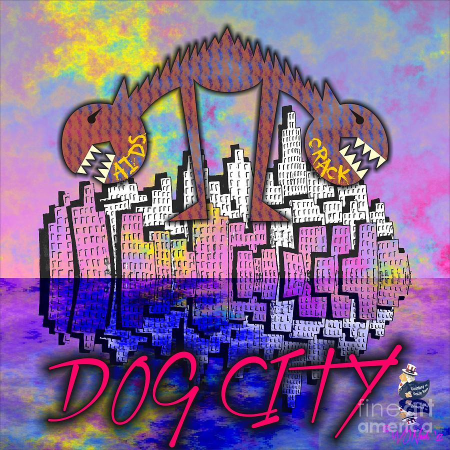 Dog Digital Art - 2 Headed Dog City by Walter Neal