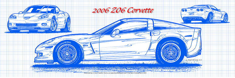 2006 Corvette Digital Art - 2006 Z06 Corvette Blueprint Series #1 by K Scott Teeters