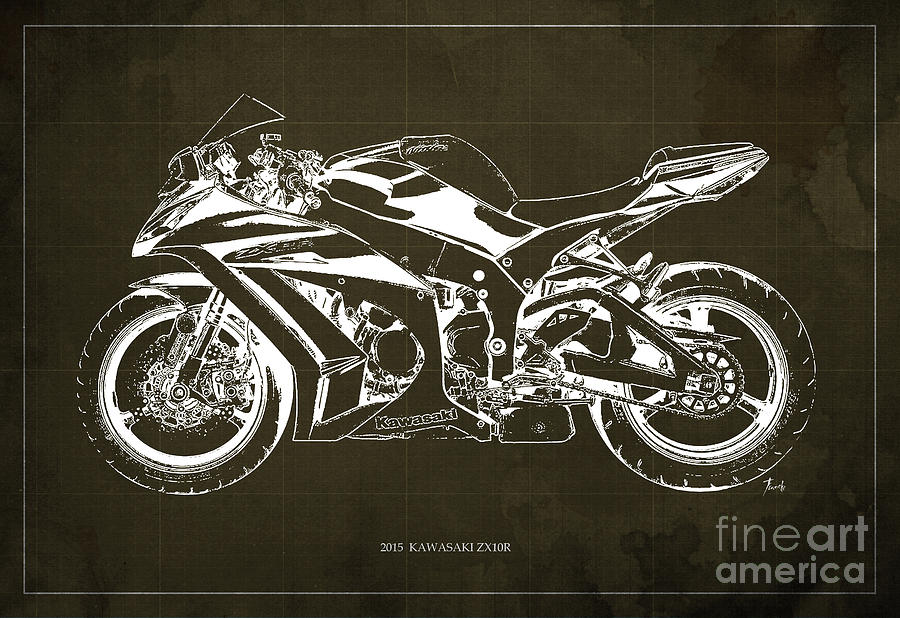 2015 KAWASAKI ZX10R Blueprint, Motorcycle Art print,Gift for men,Man ...