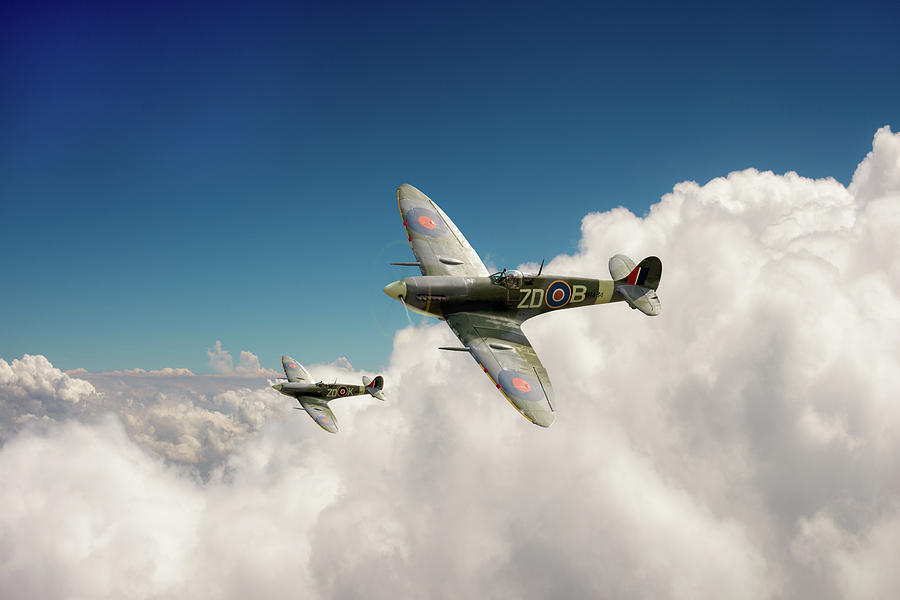 222 Squadron Spitfires above clouds #1 Photograph by Gary Eason