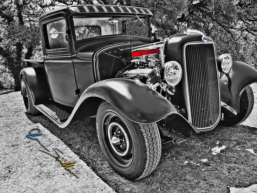Black And White Photograph - 34 Ford Rat Rod Pickup #1 by Chas Sinklier