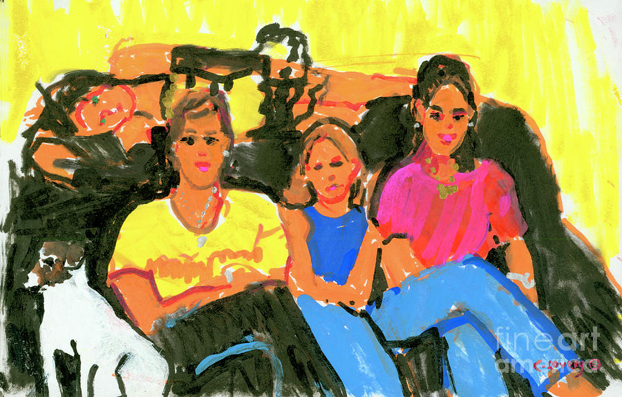 4 Girls and a Dog #1 Painting by Candace Lovely