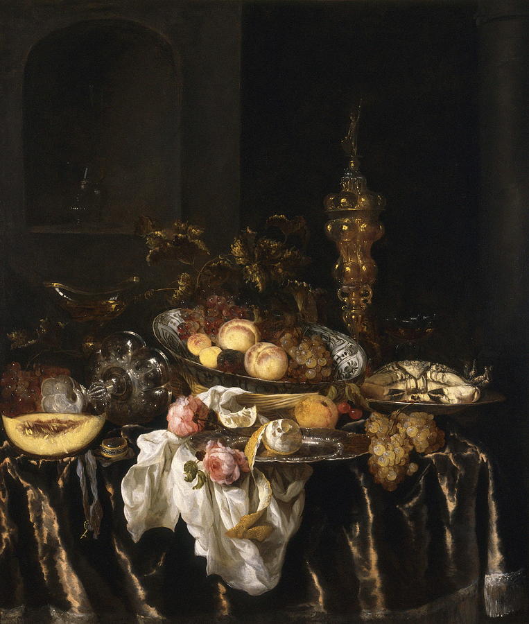 A Banquet Still Life With Roses Painting by Abraham Van Beyeren - Fine ...