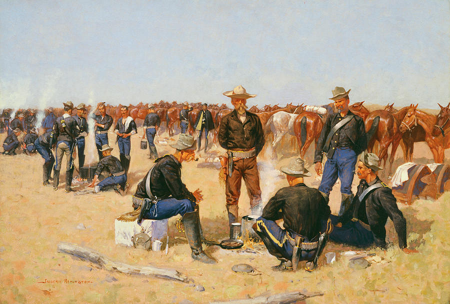 A Cavalryman's Breakfast on the Plains Painting by Frederic Remington ...