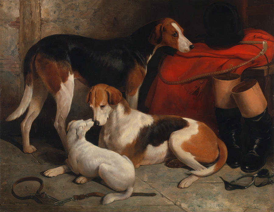 Vintage Painting - A Couple Of Foxhounds With A Terrier - The Property Of Lord Henry Bentinck  by Mountain Dreams